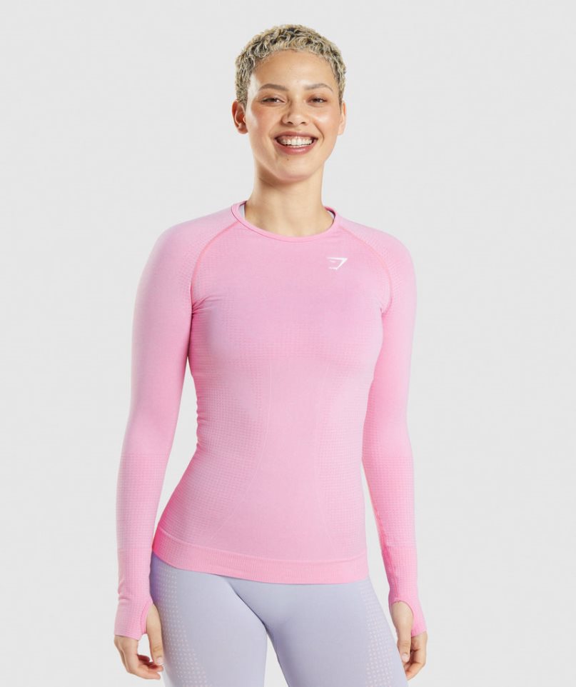 Women\'s Gymshark Vital Seamless 2.0 Long Sleeve Top T-Shirts Pink | NZ 3DCLSR